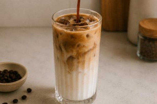 perpaduan espresso dan susu dalam secangkir latte